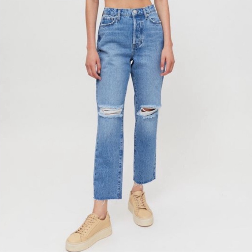 BDG Blue Ankle Cropped Jeans with Distressed Details